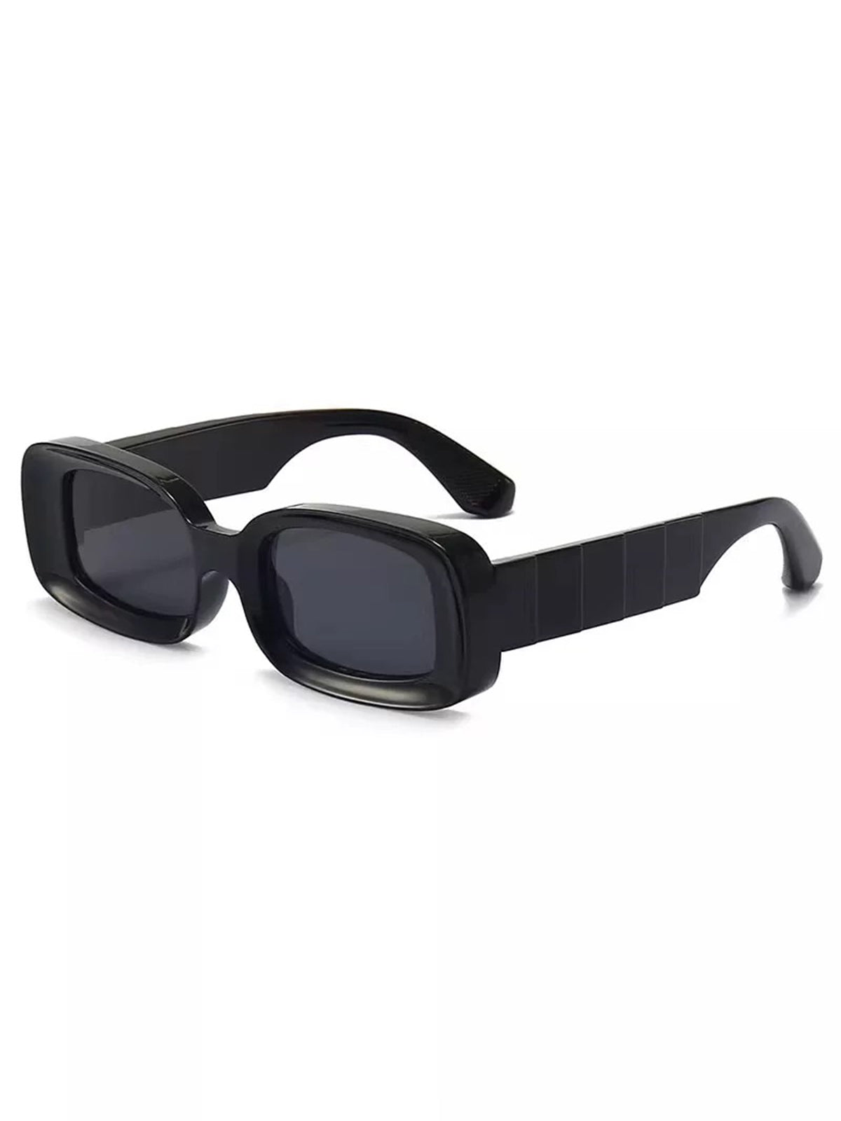 Brick Lane Y2K Retro Chunky Rectangle Sunglasses - Black