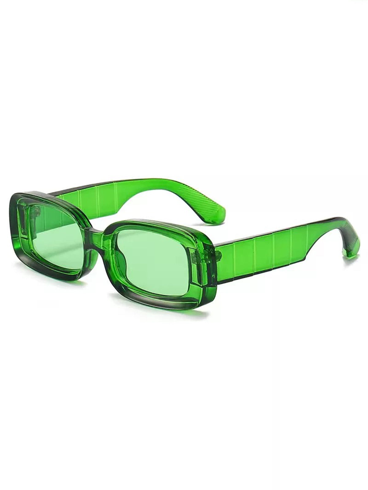Brick Lane Y2K Retro Chunky Rectangle Sunglasses - Neon Green