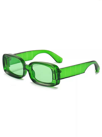 Brick Lane Y2K Retro Chunky Rectangle Sunglasses - Neon Green