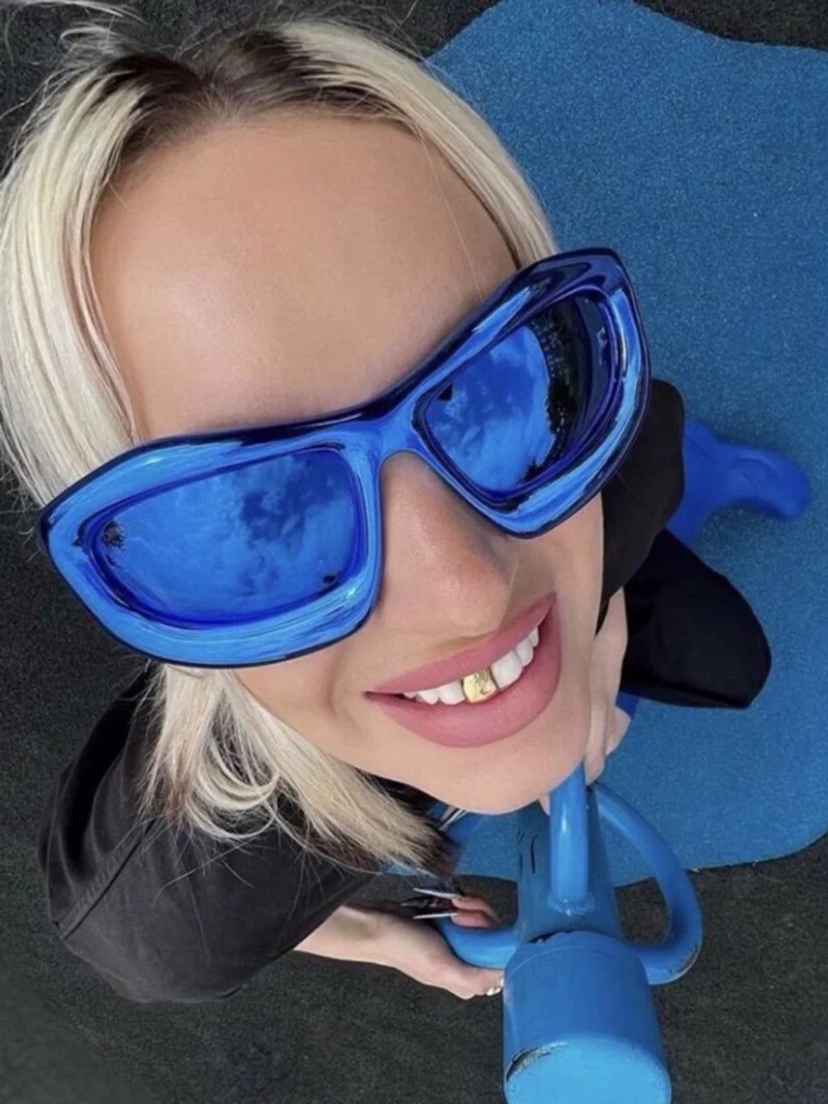 Brick Lane Y2K Futuristic Wrap Around Shield Sunglasses - Blue