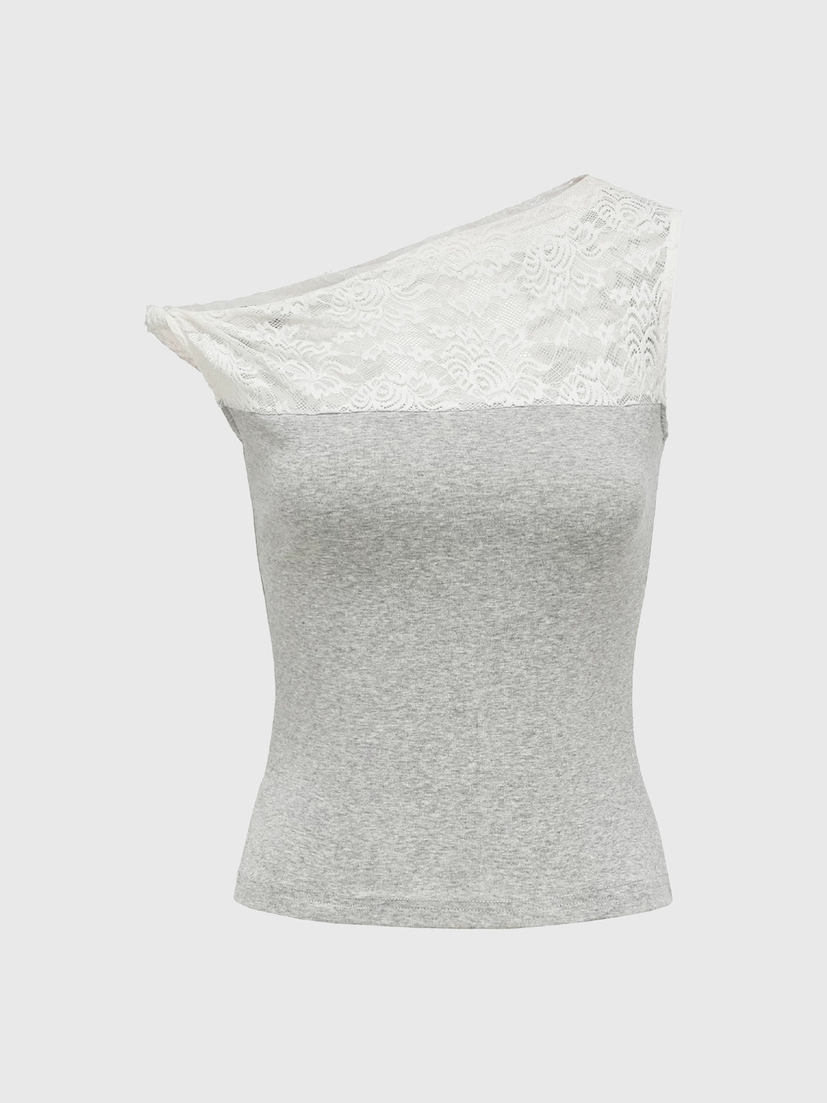 Tilt Lace Contrast Top - Cream Grey