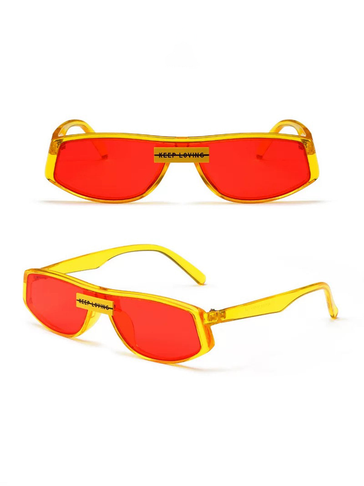 Brick Lane Y2K Retro Contrast Color Rectangle Sunglasses - Yellow/Red