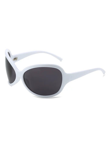 Brick Lane Y2K Futuristic Alien Oval Sunglasses - White/Black