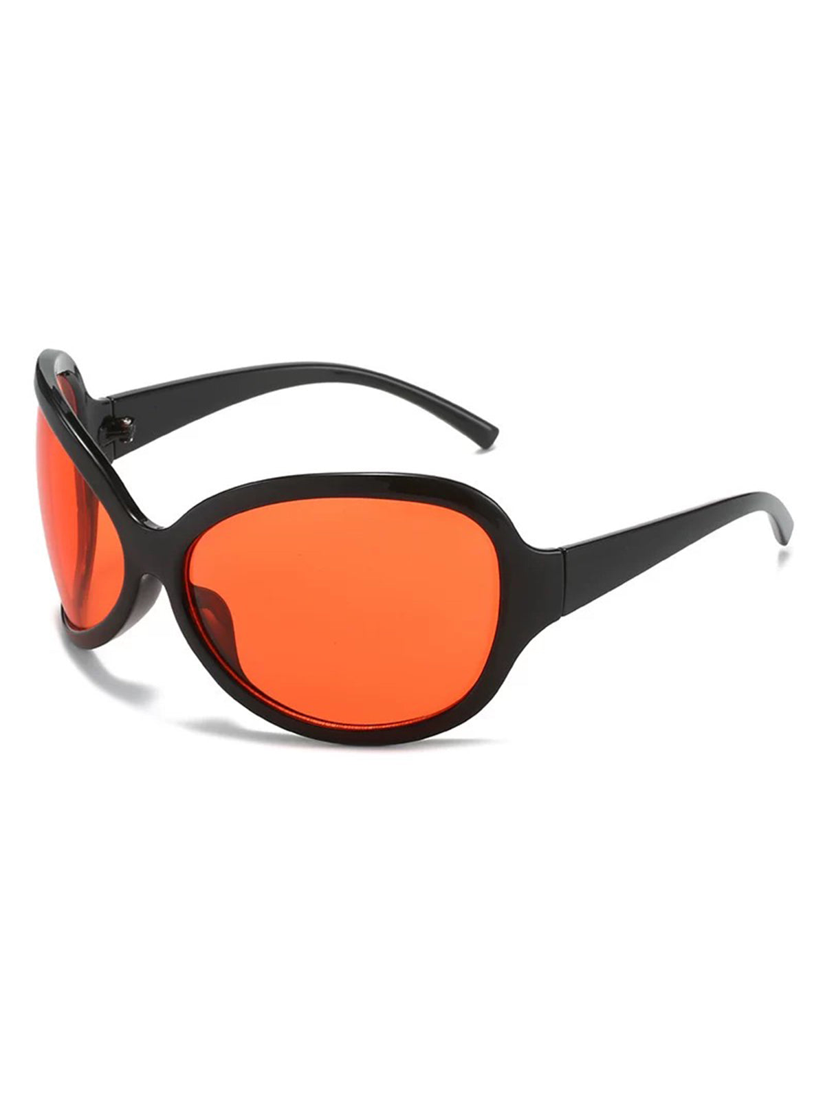 Brick Lane Y2K Wrap Around Tinted Sunglasses - Black/Orange