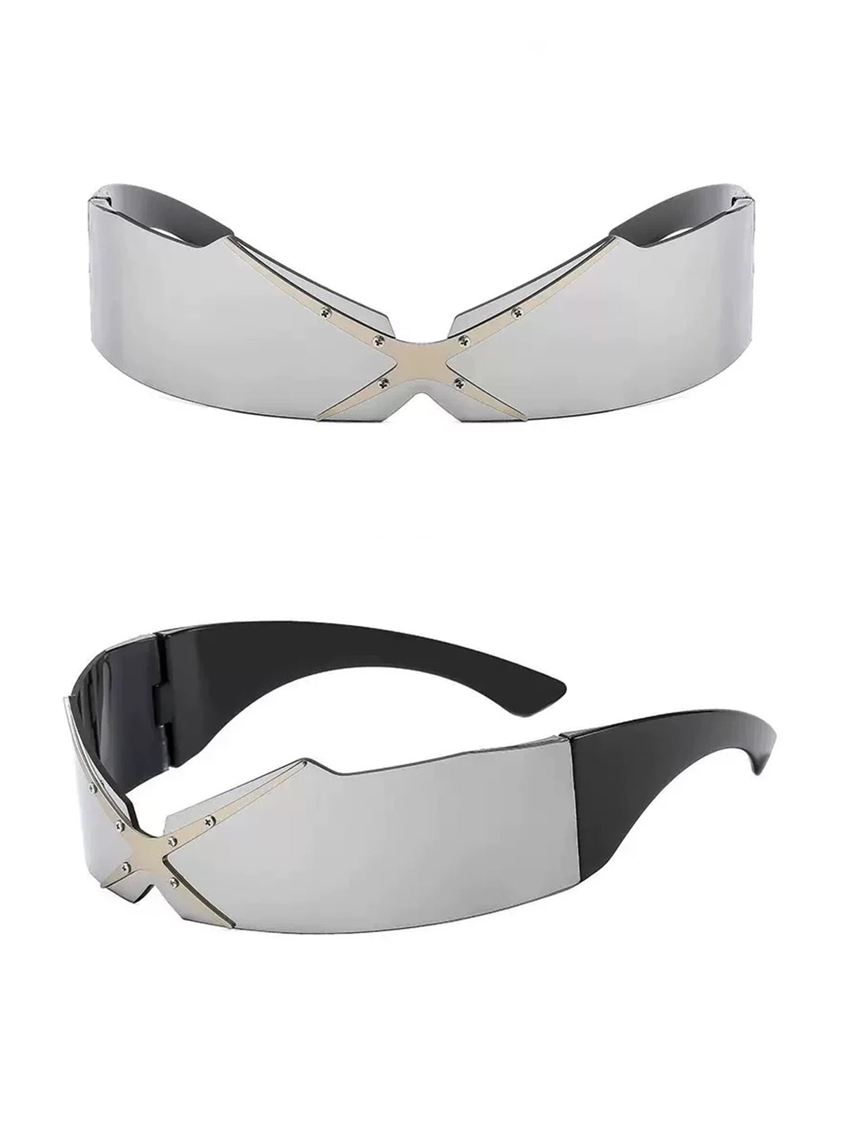 Brick Lane Y2K Futuristic Shield Sunglasses - Silver