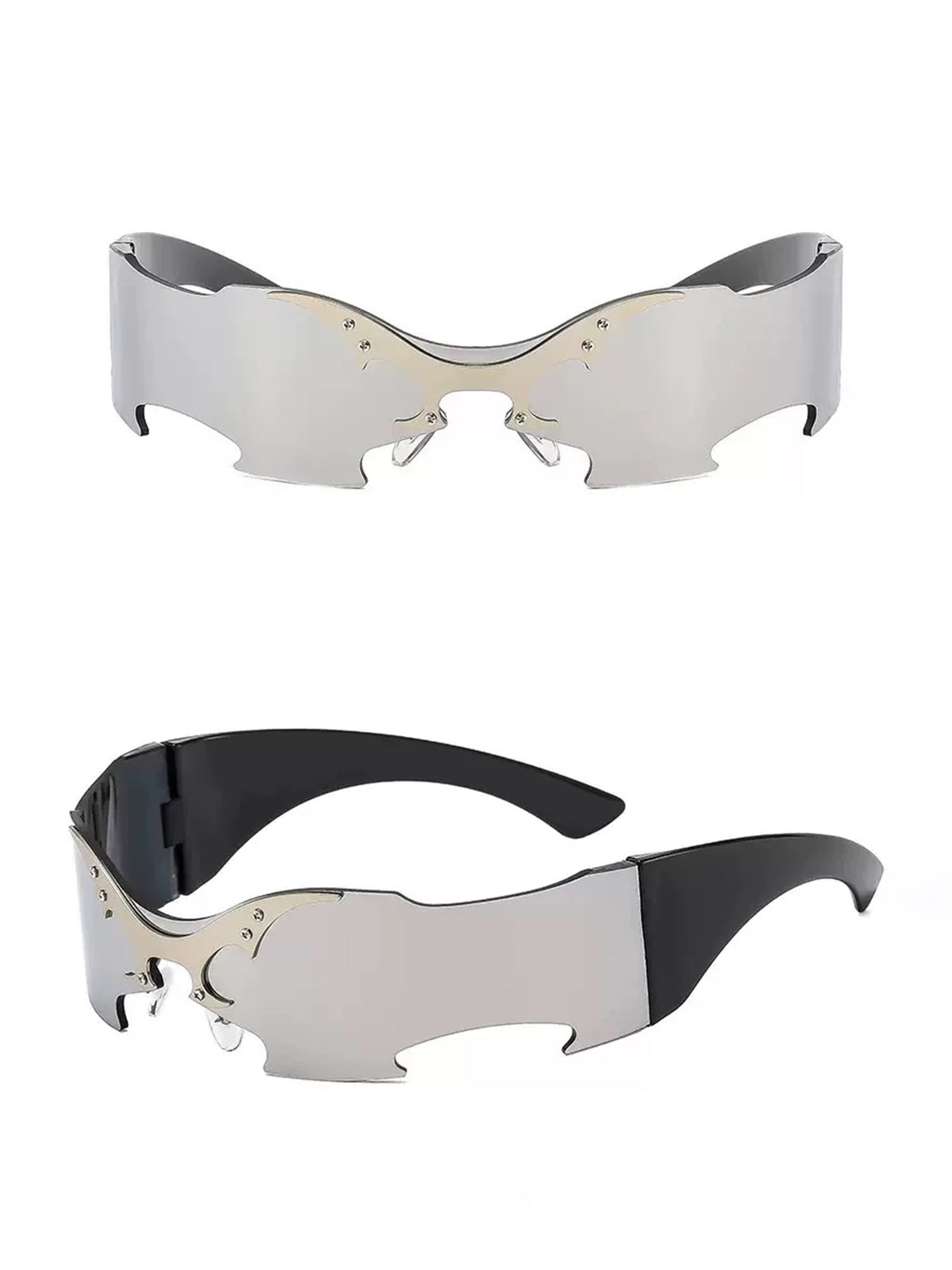 Brick Lane Y2K Futuristic Rimless Geometric Sunglasses - Silver