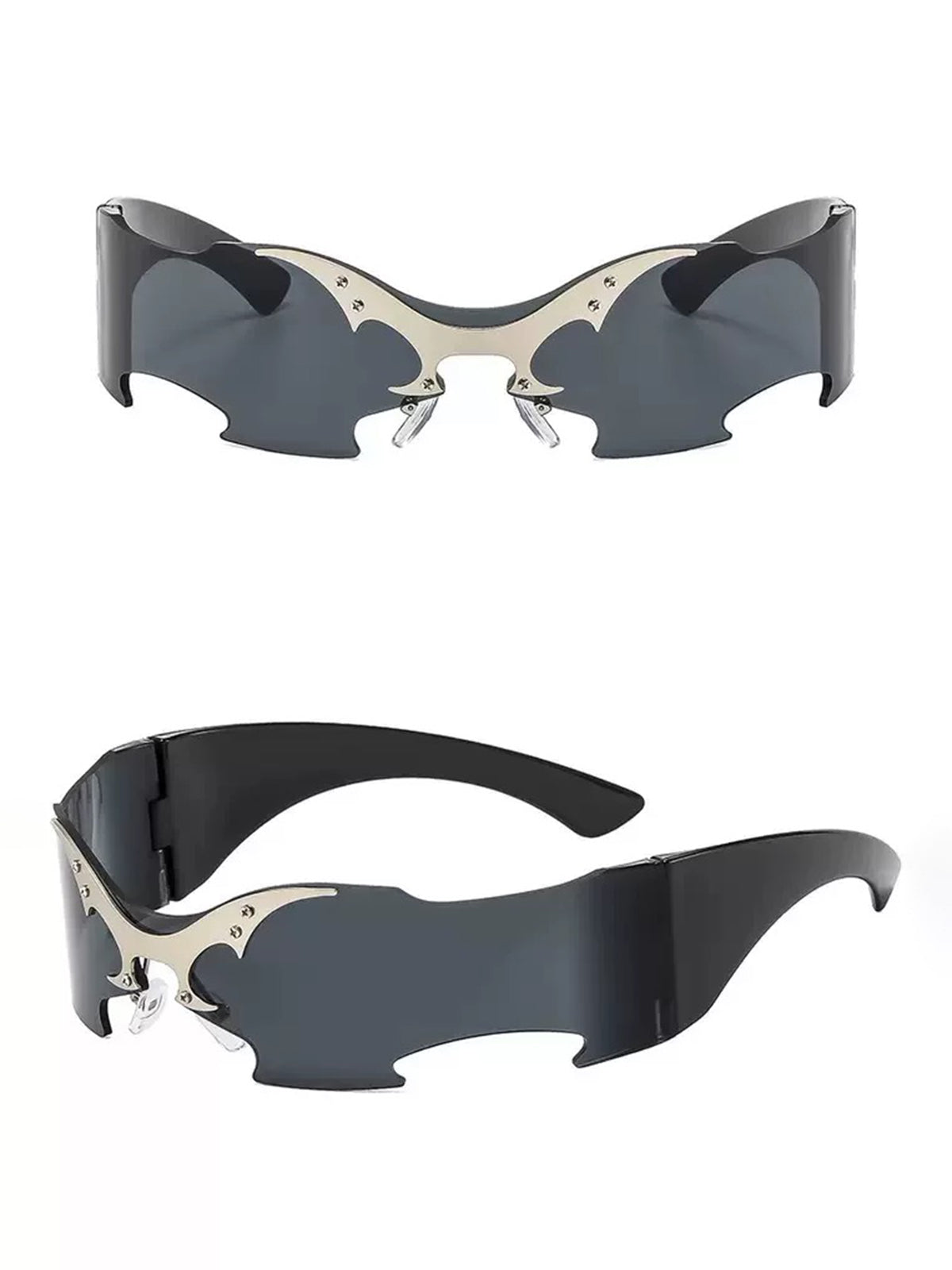 Brick Lane Y2K Futuristic Rimless Streamlined Sunglasses - Black/Grey