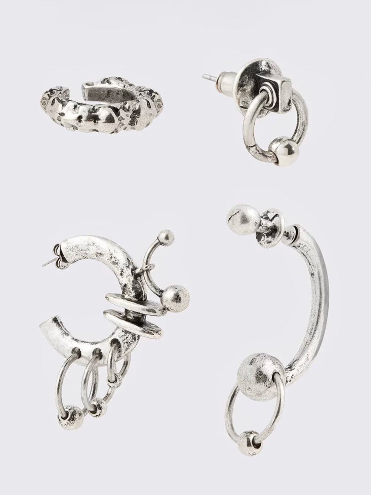 Brick Lane Punk Metallic Multi-Piece Ear Cuff Set - Silver