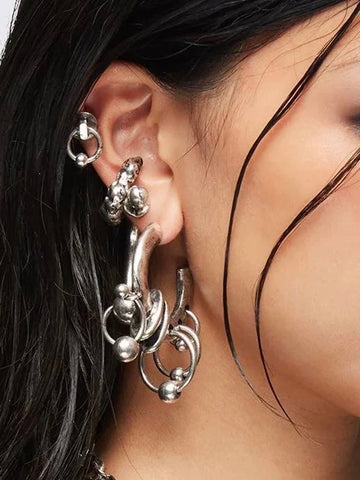 Brick Lane Punk Metallic Multi-Piece Ear Cuff Set - Silver