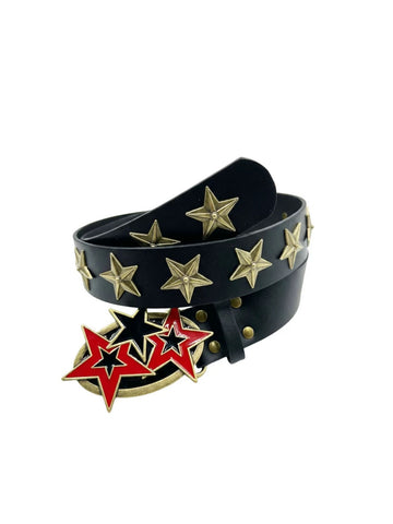 Brick Lane Y2K Metal Star Studded Belt - Black