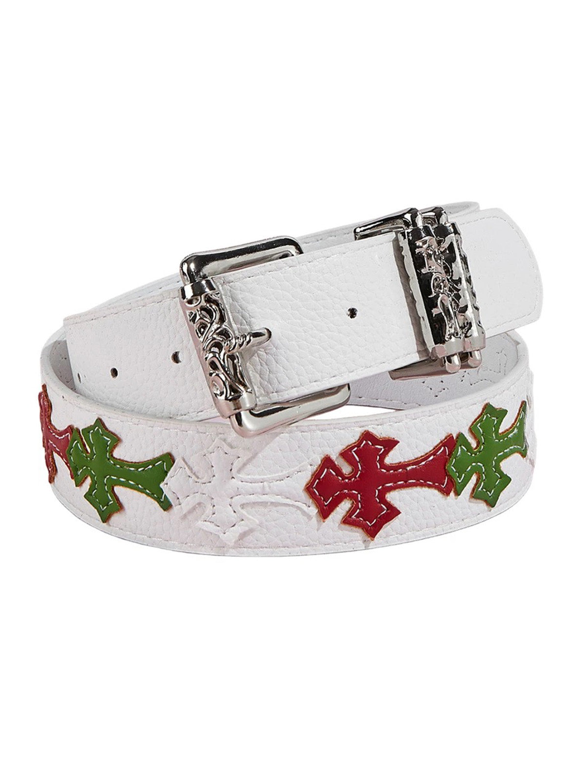 Brick Lane Gothic Cross Embroidered Belt - White