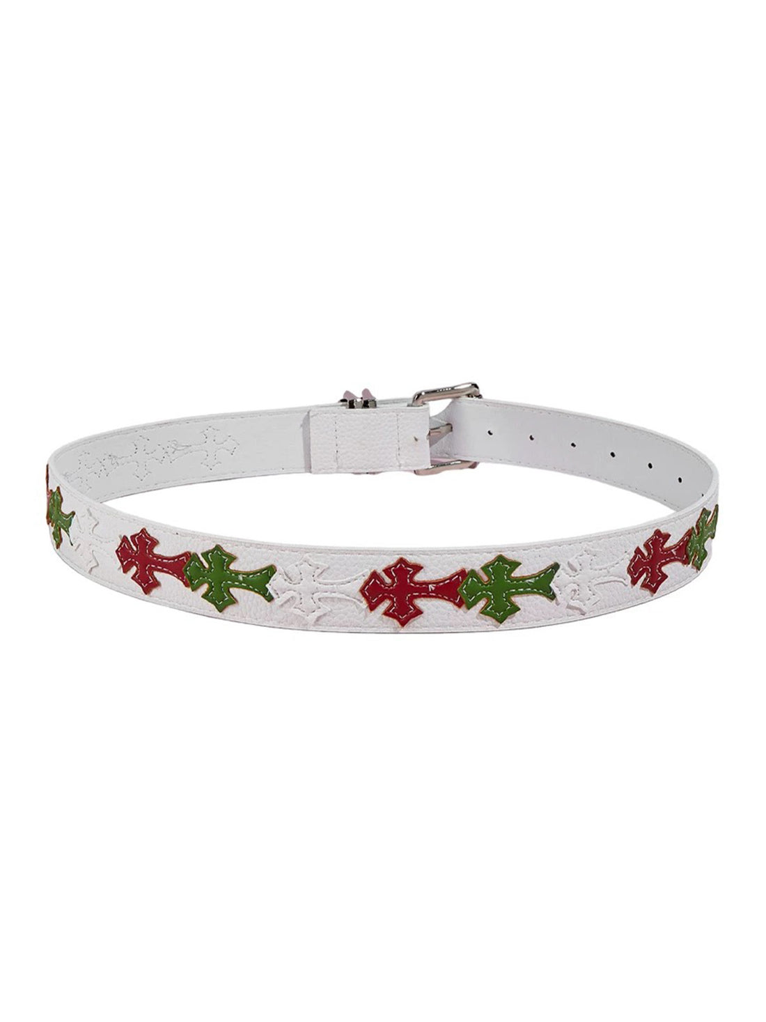 Brick Lane Gothic Cross Embroidered Belt - White