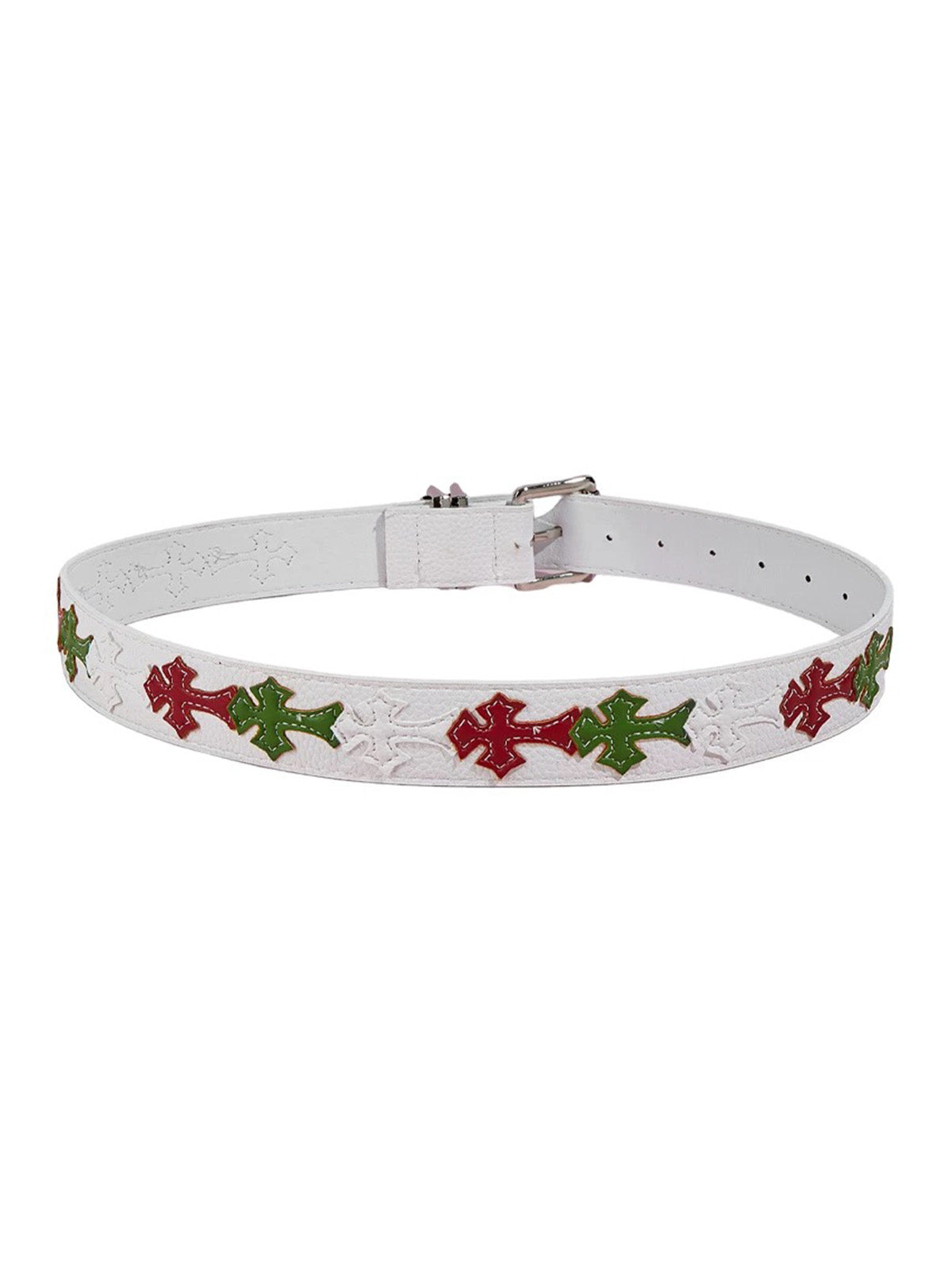 Brick Lane Gothic Cross Embroidered Belt - White