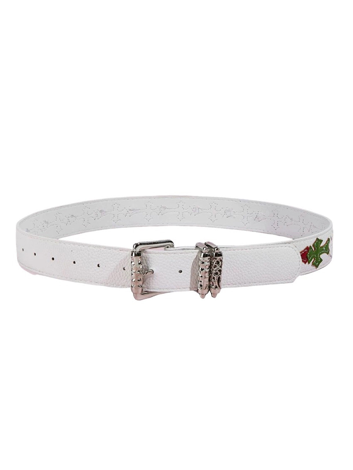 Brick Lane Gothic Cross Embroidered Belt - White