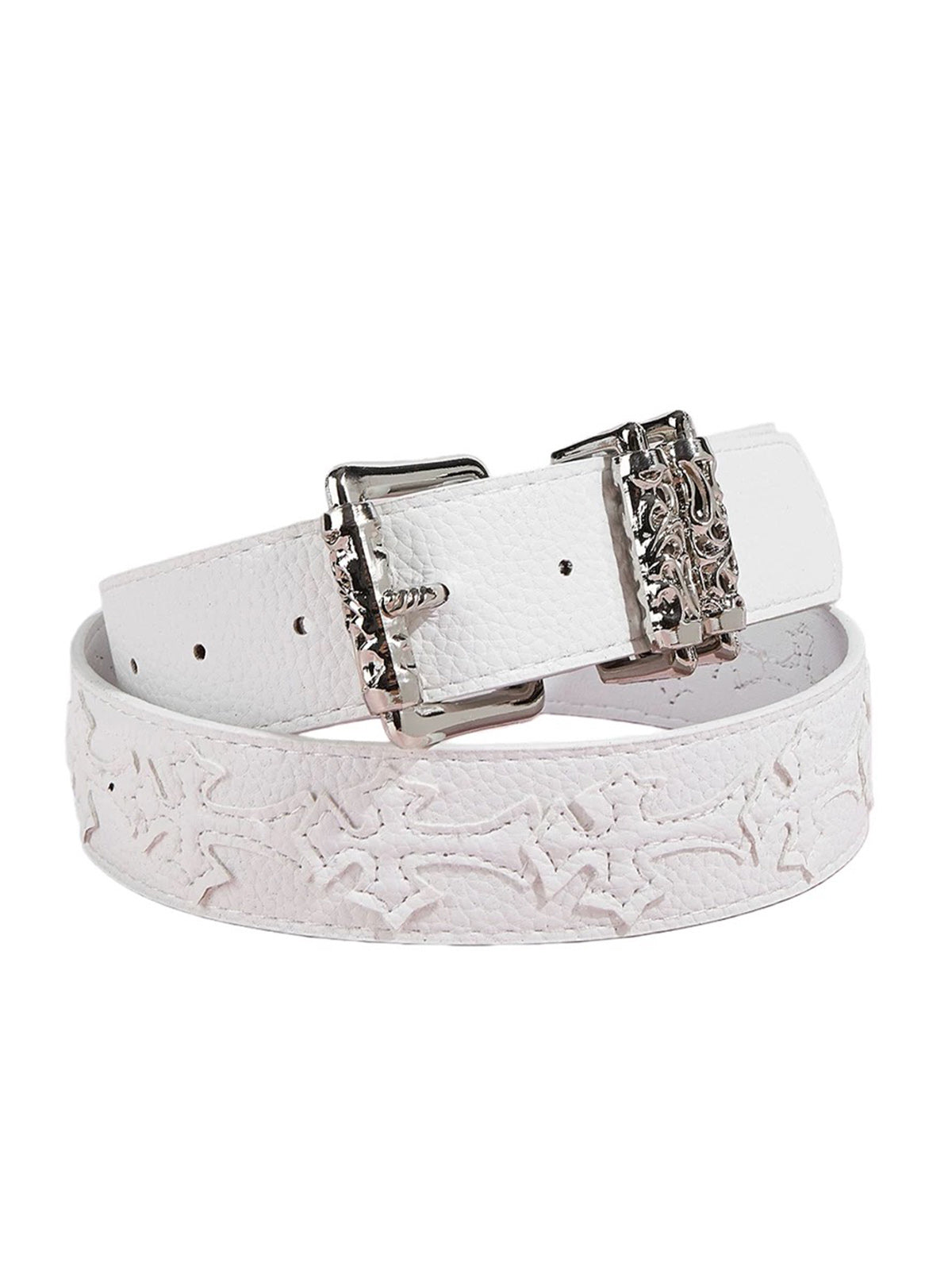 Brick Lane Gothic Cross Rhinestone Belt - White