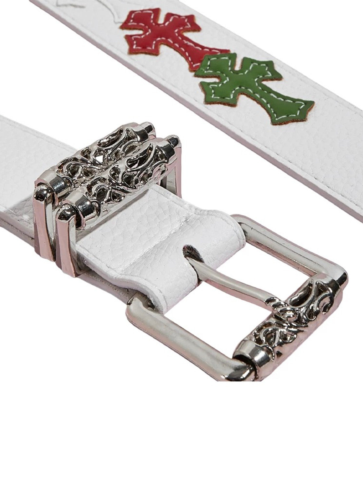 Brick Lane Gothic Cross Embroidered Belt - White