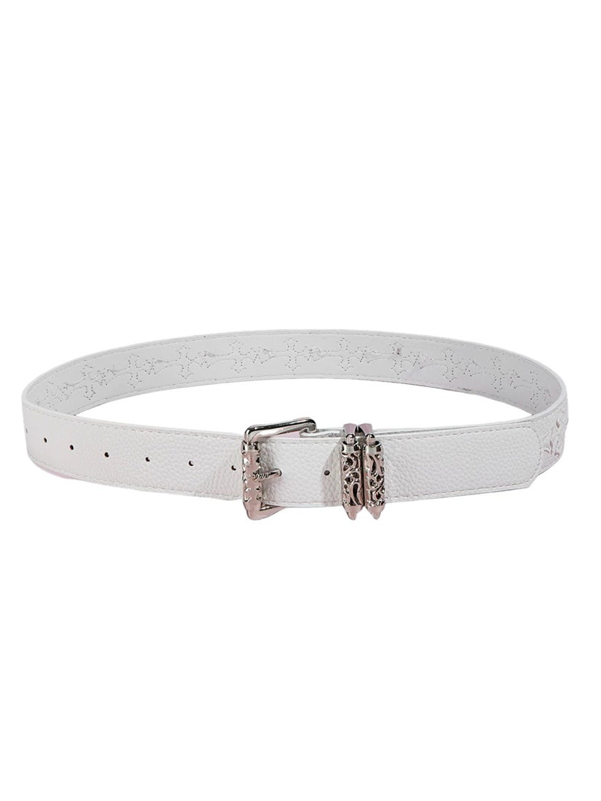 Brick Lane Gothic Cross Rhinestone Belt - White