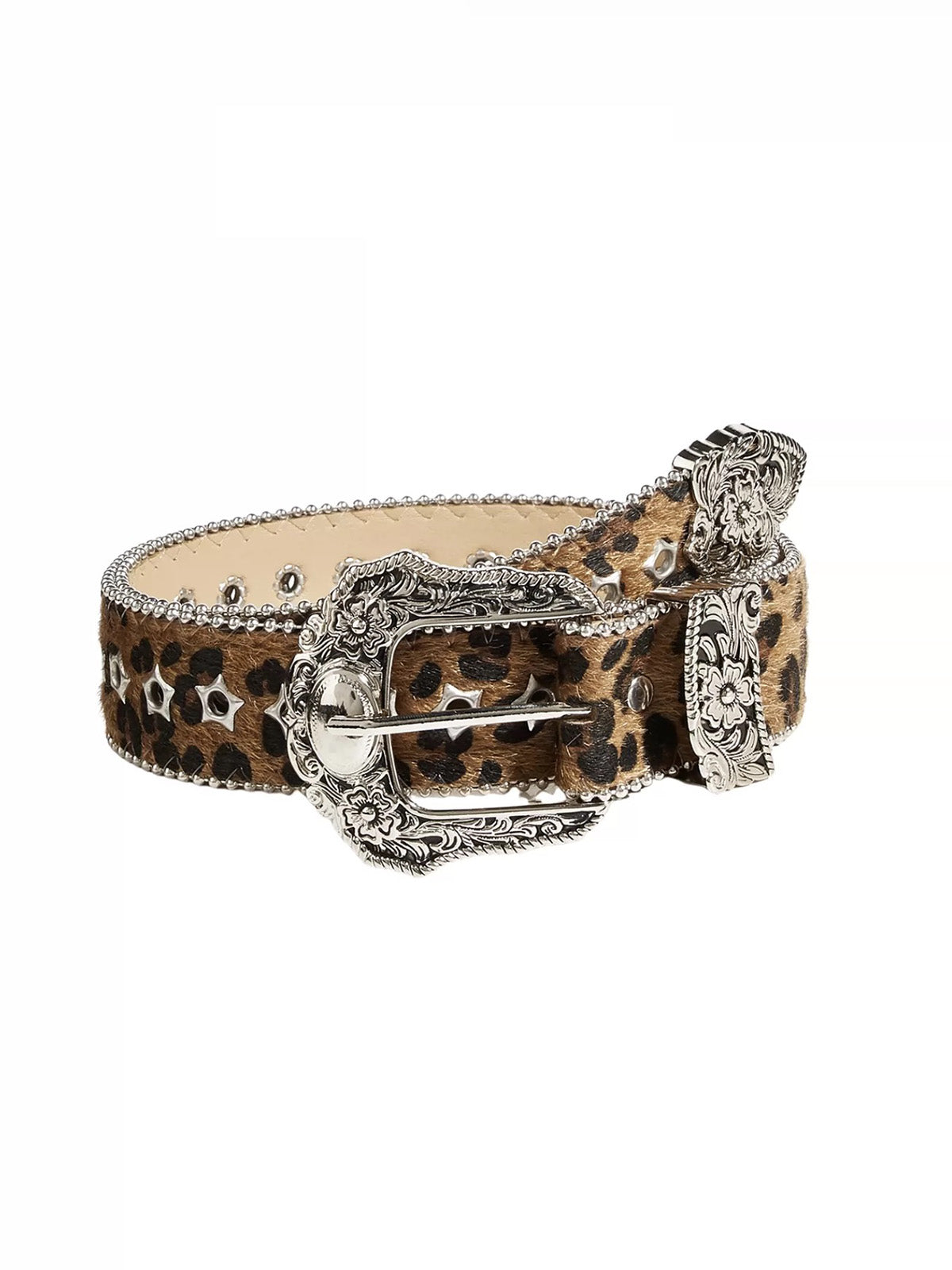 Brick Lane Vintage Leopard Print Leather Belt - Brown