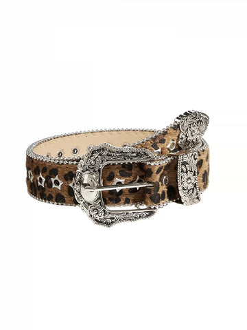Brick Lane Vintage Leopard Print Leather Belt - Brown