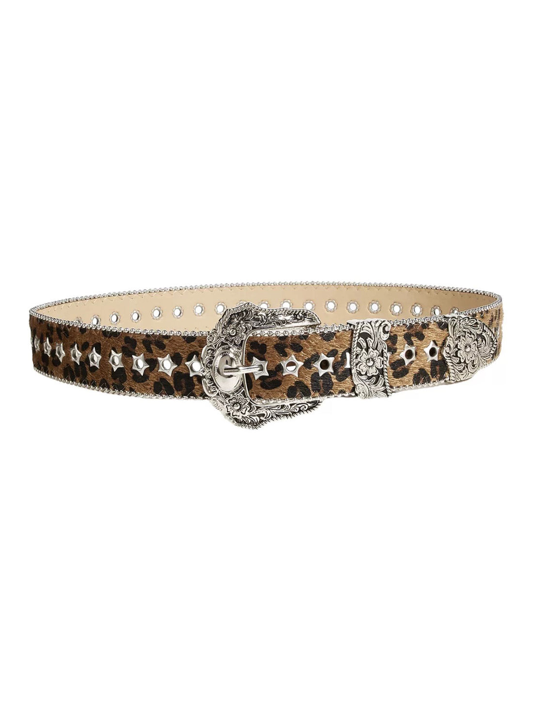 Brick Lane Vintage Leopard Print Leather Belt - Brown