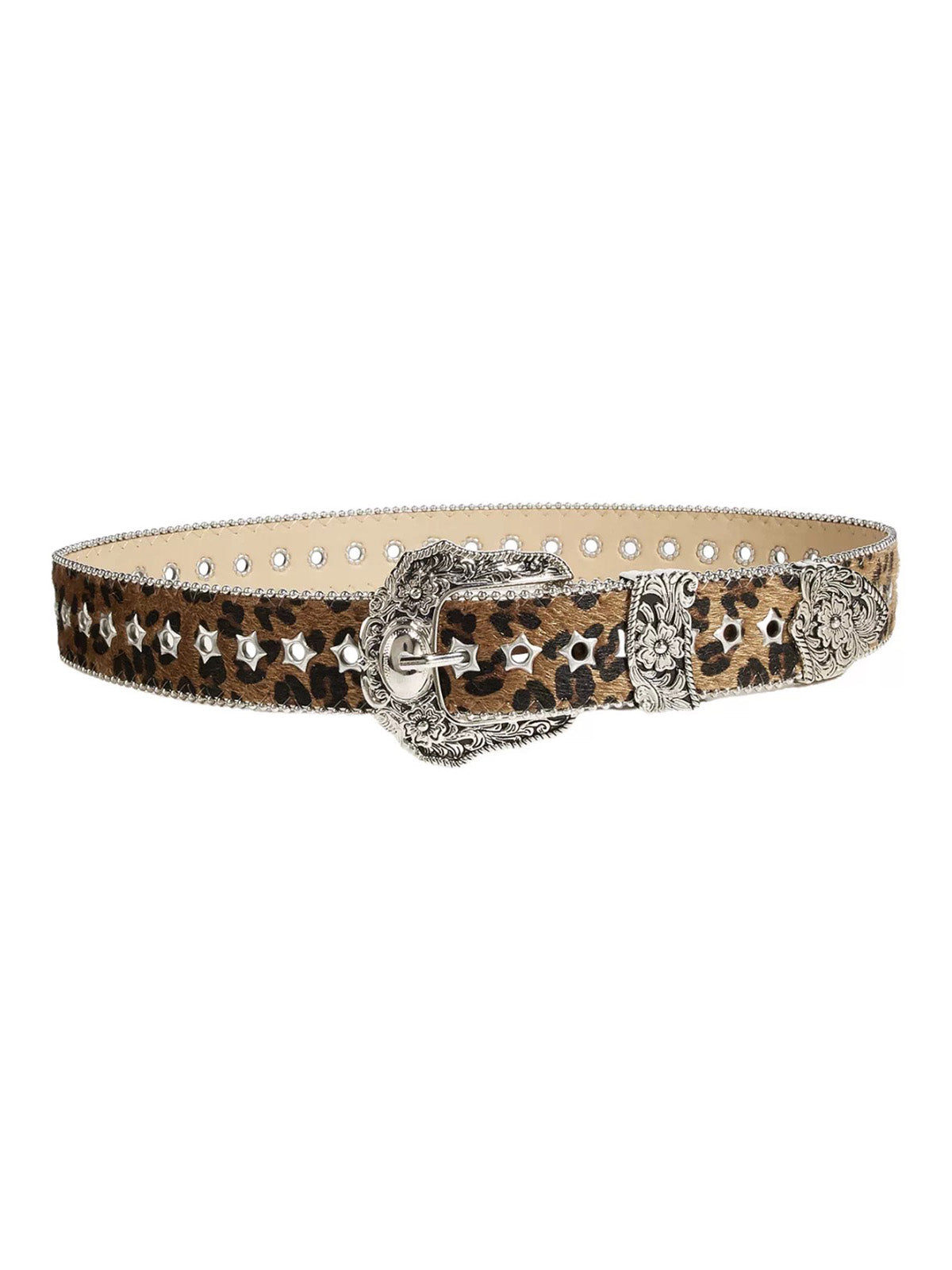 Brick Lane Vintage Leopard Print Leather Belt - Brown