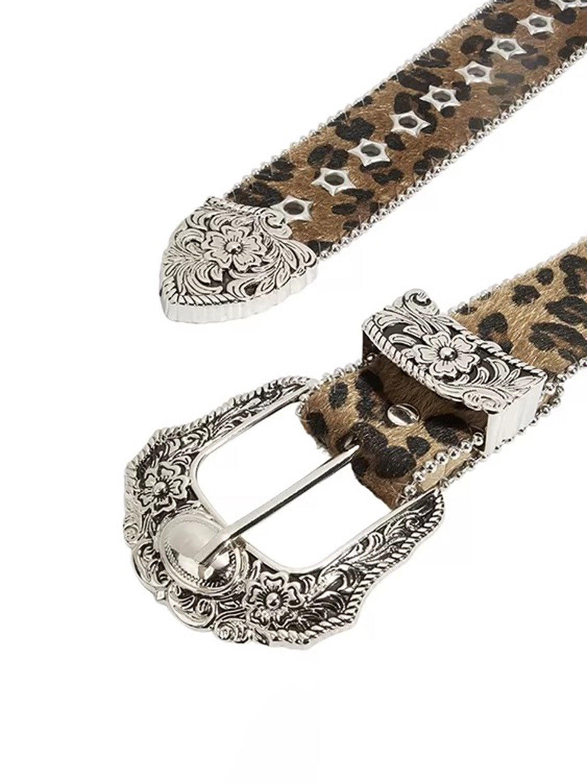Brick Lane Vintage Leopard Print Leather Belt - Brown