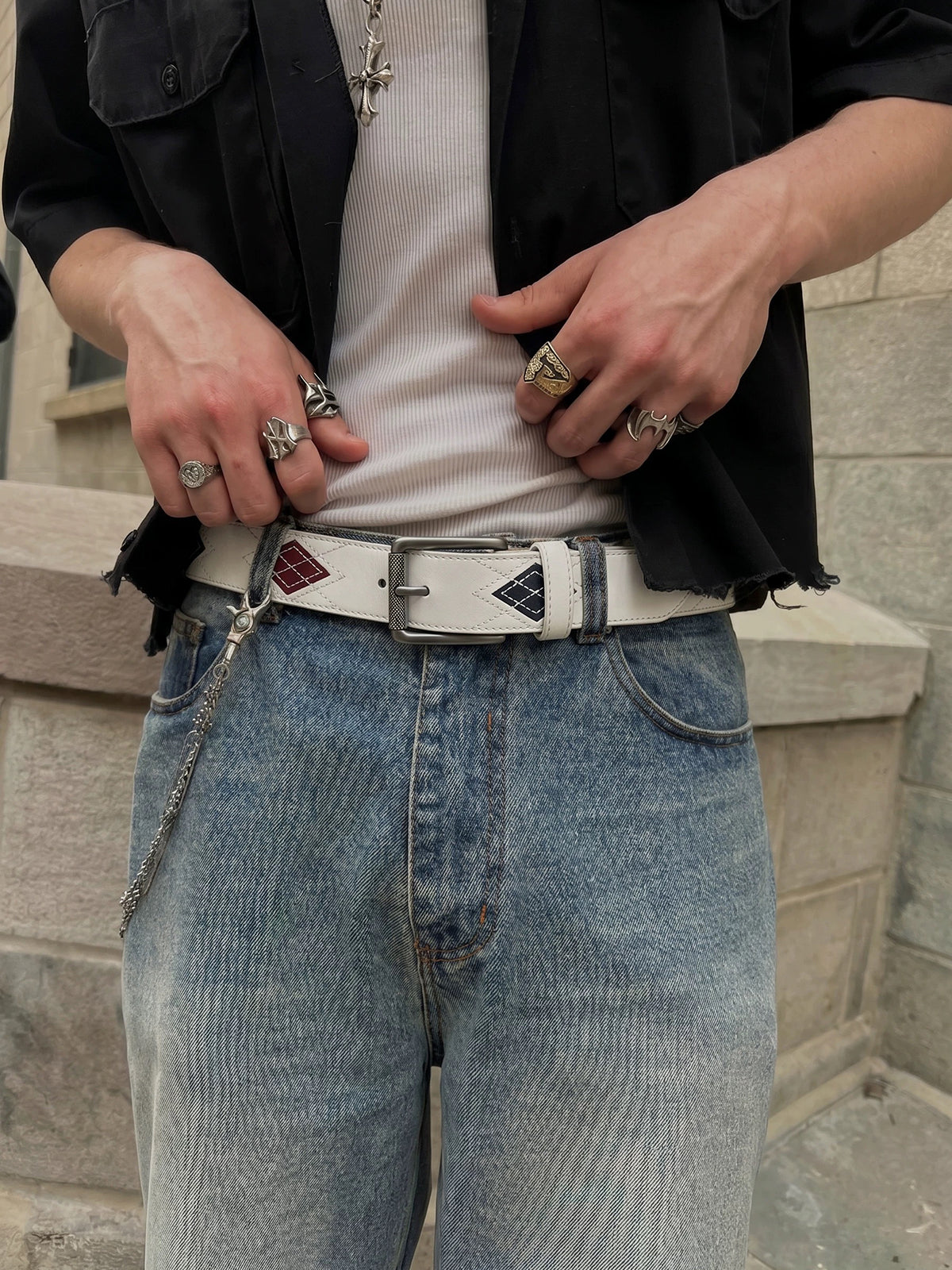 Brick Lane Gothic Cross Belt - White