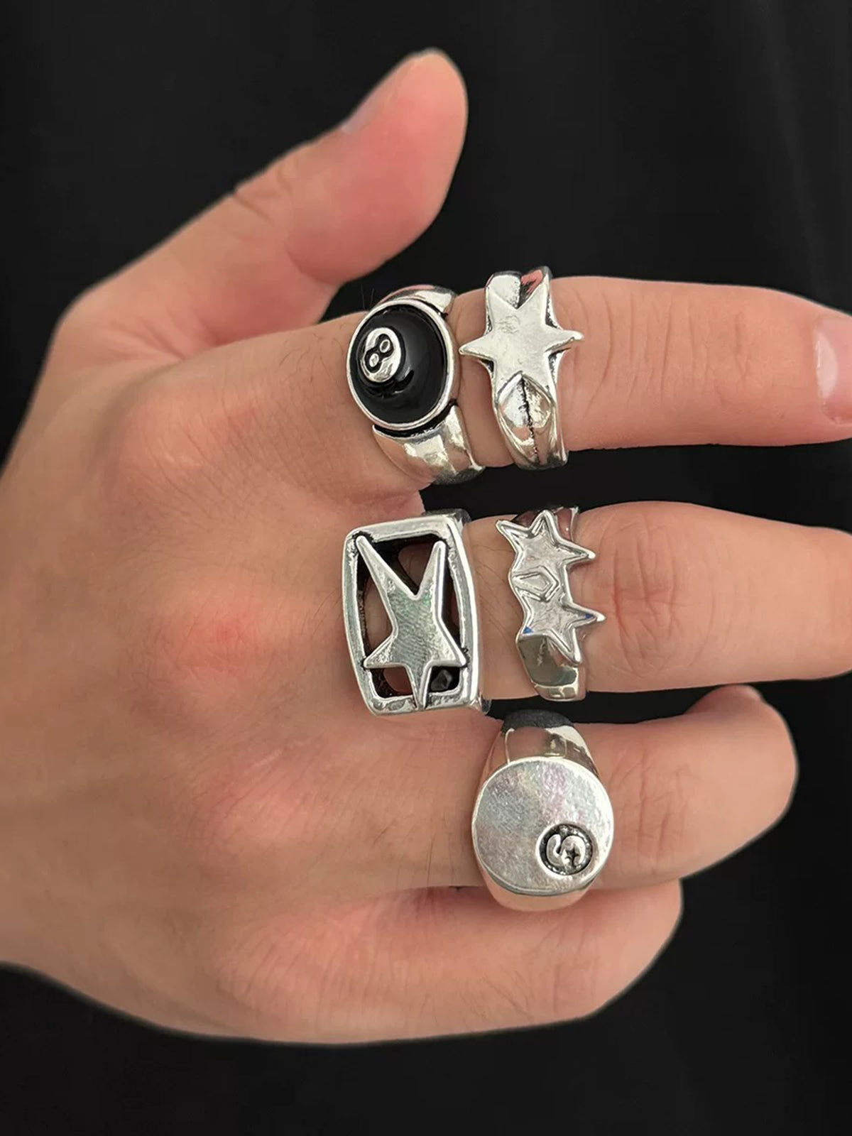 Brick Lane Vintage Streetwear Stackable Ring Set - Silver