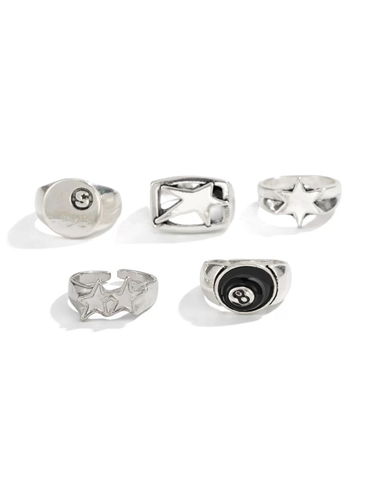 Brick Lane Vintage Streetwear Stackable Ring Set - Silver