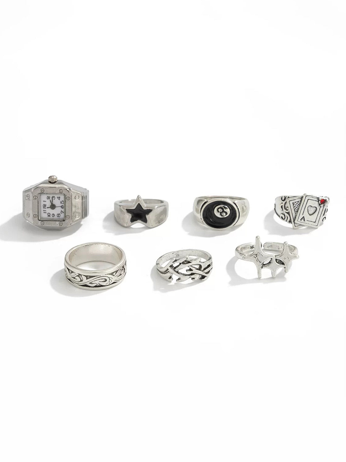 Brick Lane Punk Geometric Stackable Ring Set - Silver