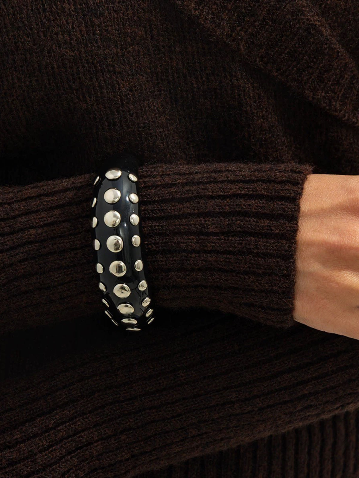 Brick Lane Punk Studded Rhinestone Cuff Bangle - Black