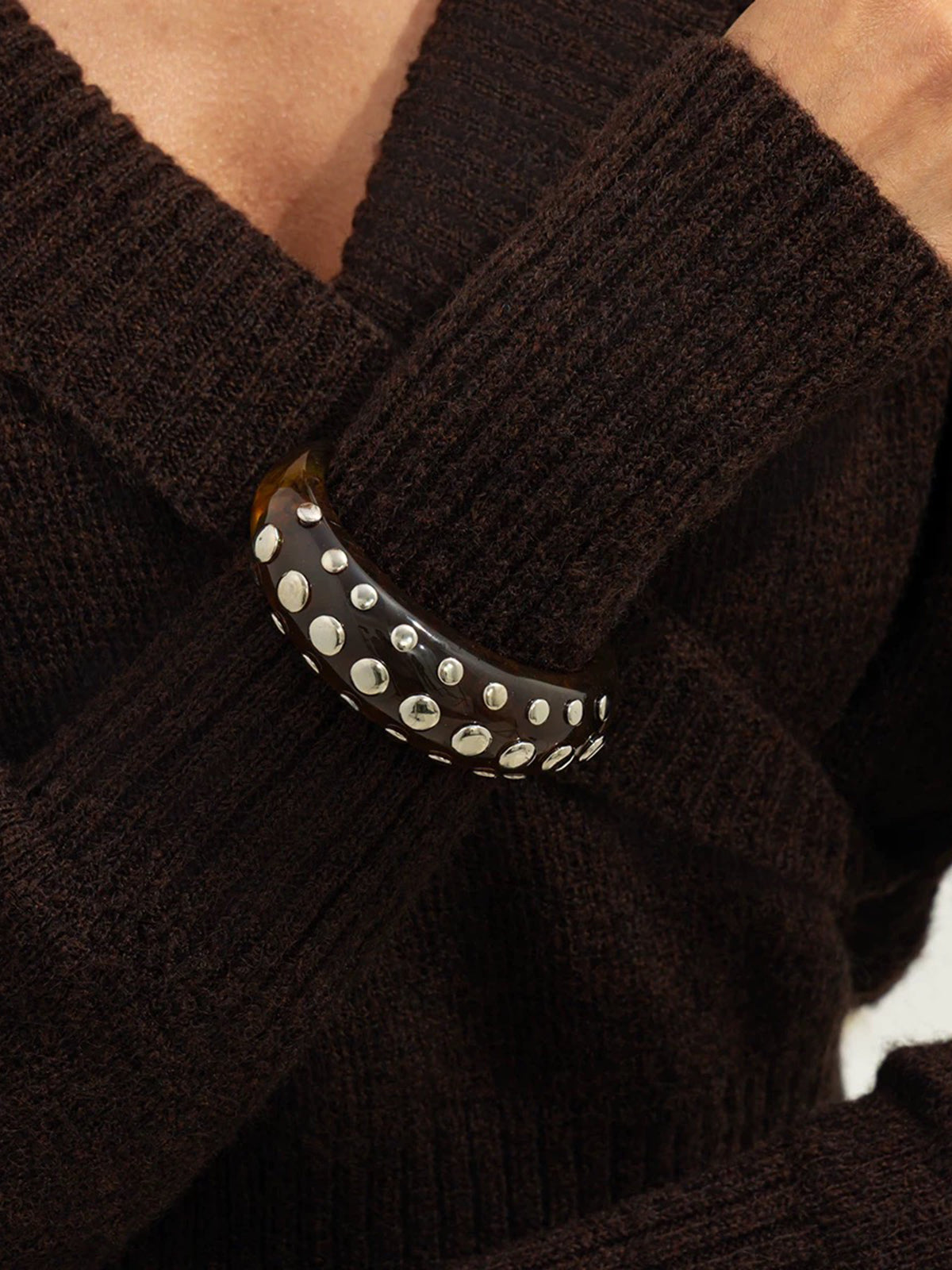 Brick Lane Punk Studded Rhinestone Cuff Bangle - Brown