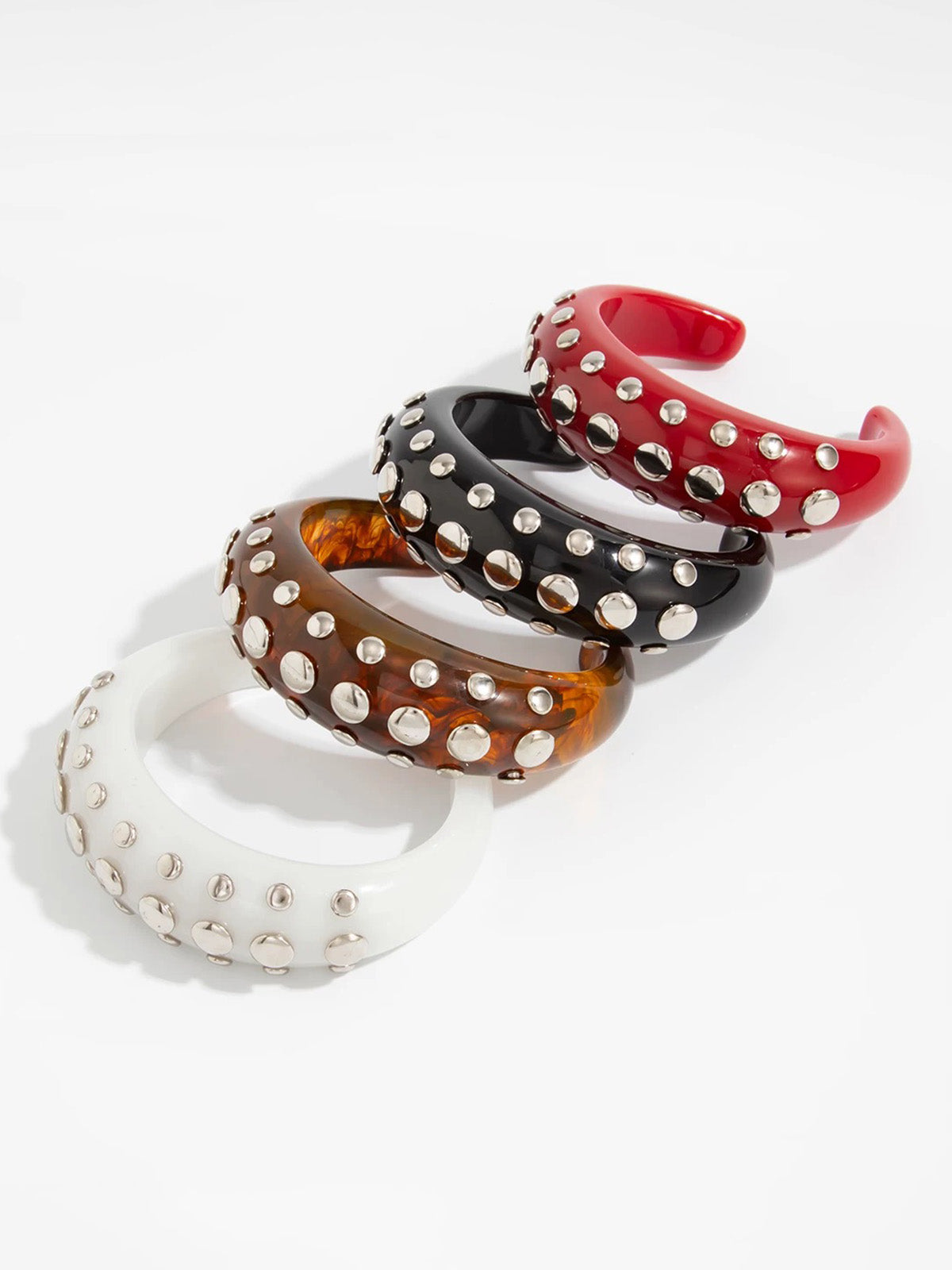 Brick Lane Punk Studded Rhinestone Cuff Bangle - Red