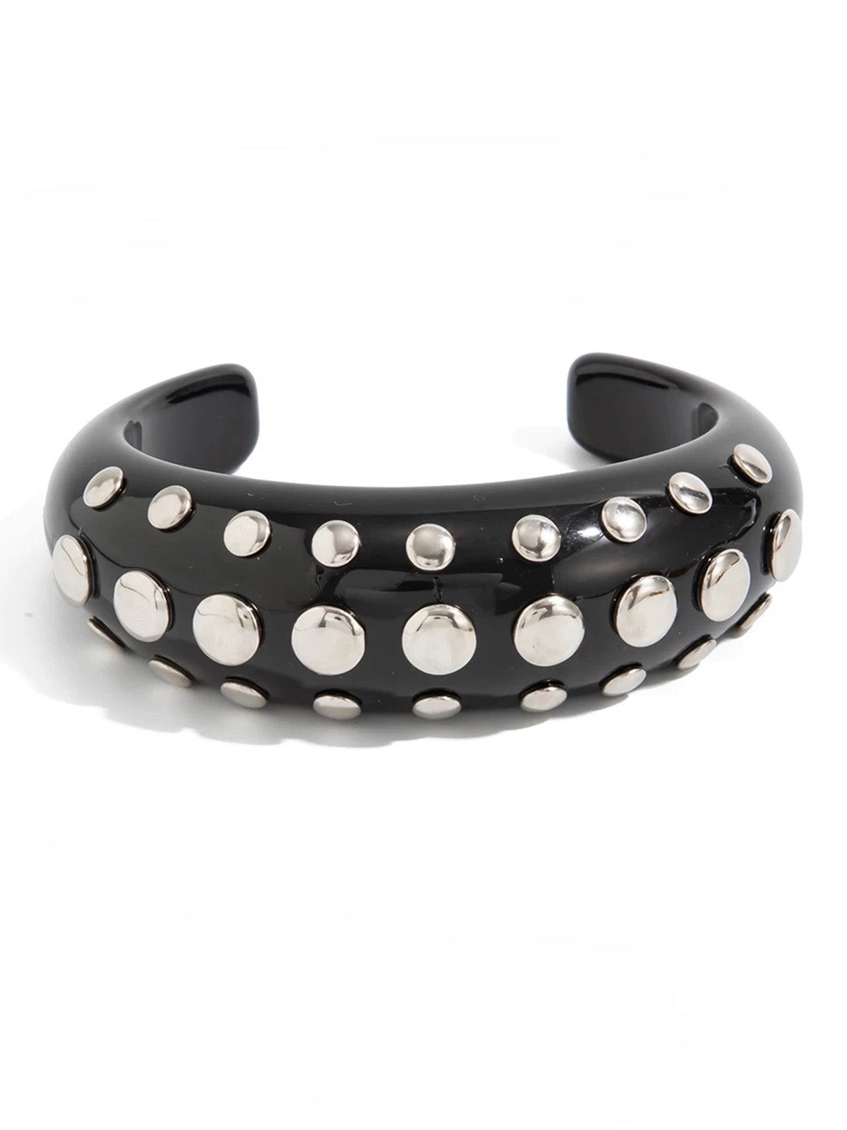 Brick Lane Punk Studded Rhinestone Cuff Bangle - Black