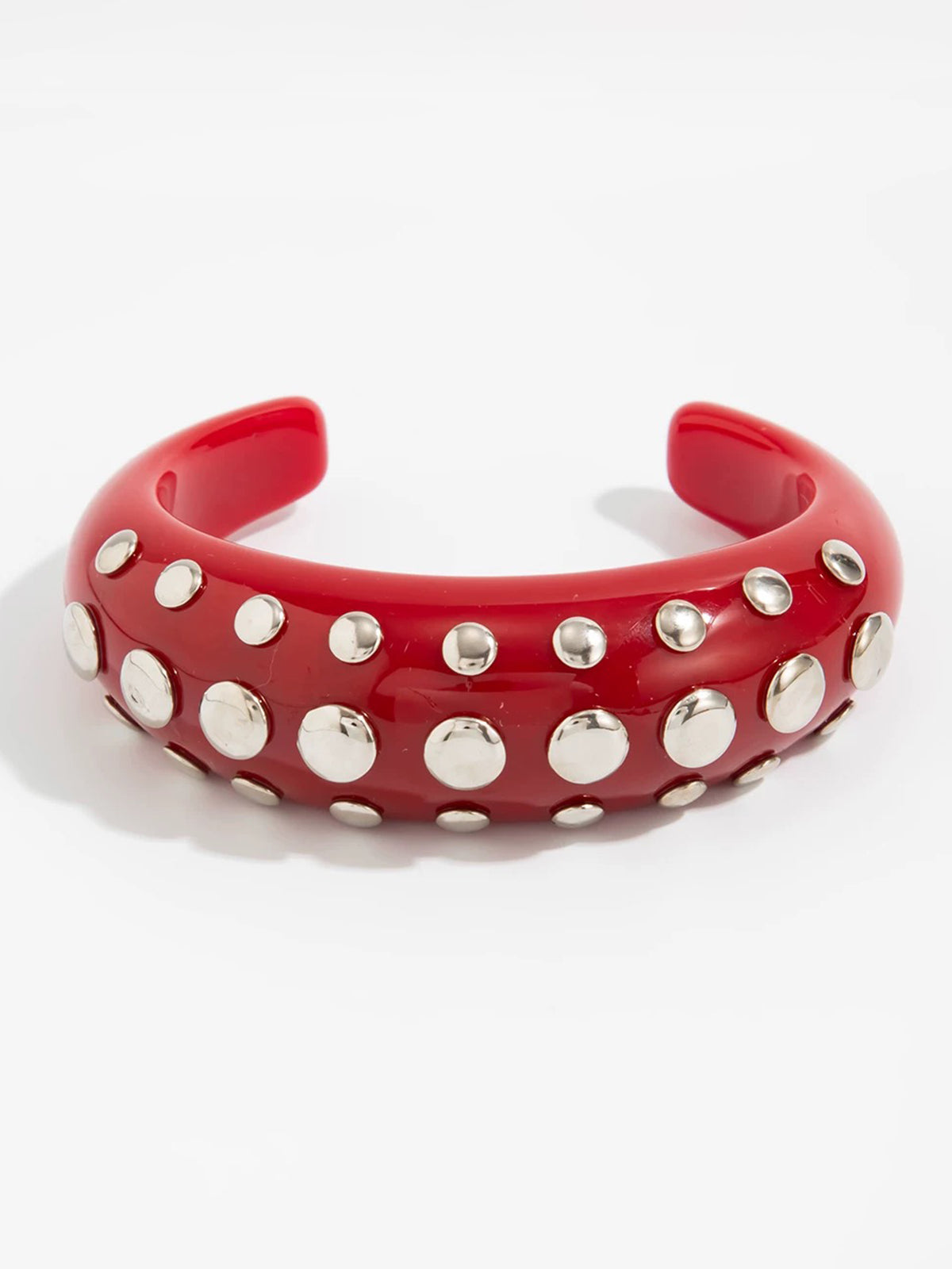 Brick Lane Punk Studded Rhinestone Cuff Bangle - Red