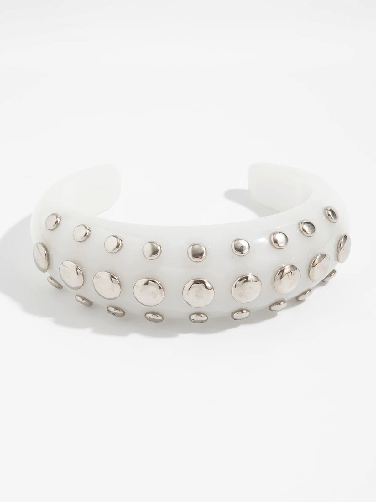 Brick Lane Punk Studded Rhinestone Cuff Bangle - White