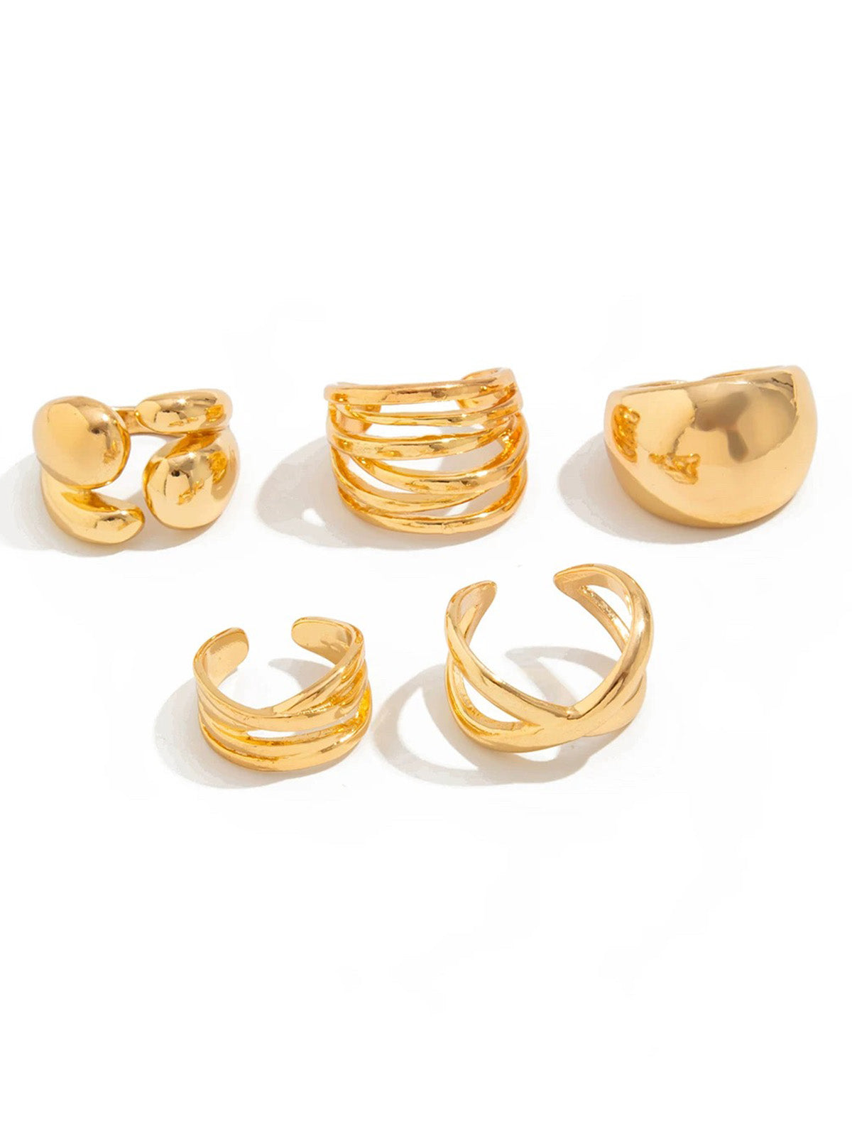 Brick Lane Y2K Metallic Stackable Ring Set - Gold