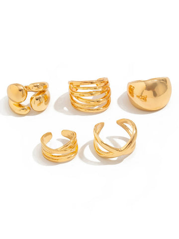 Brick Lane Y2K Metallic Stackable Ring Set - Gold