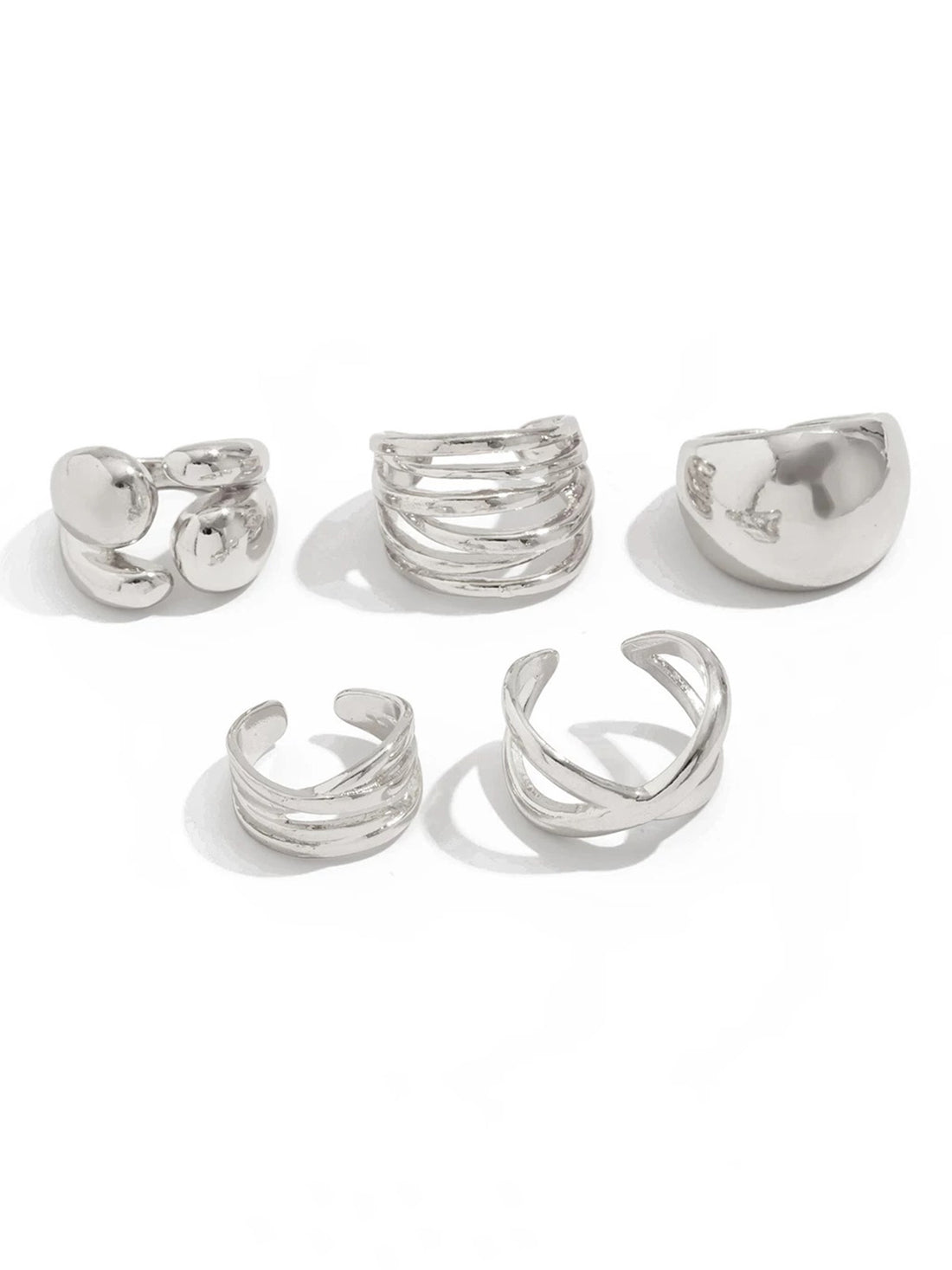 Brick Lane Vintage Metallic Stackable Ring Set - Silver