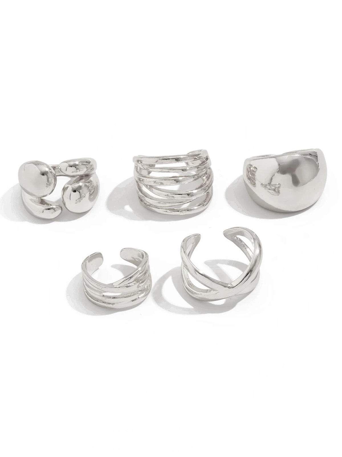 Brick Lane Vintage Metallic Stackable Ring Set - Silver