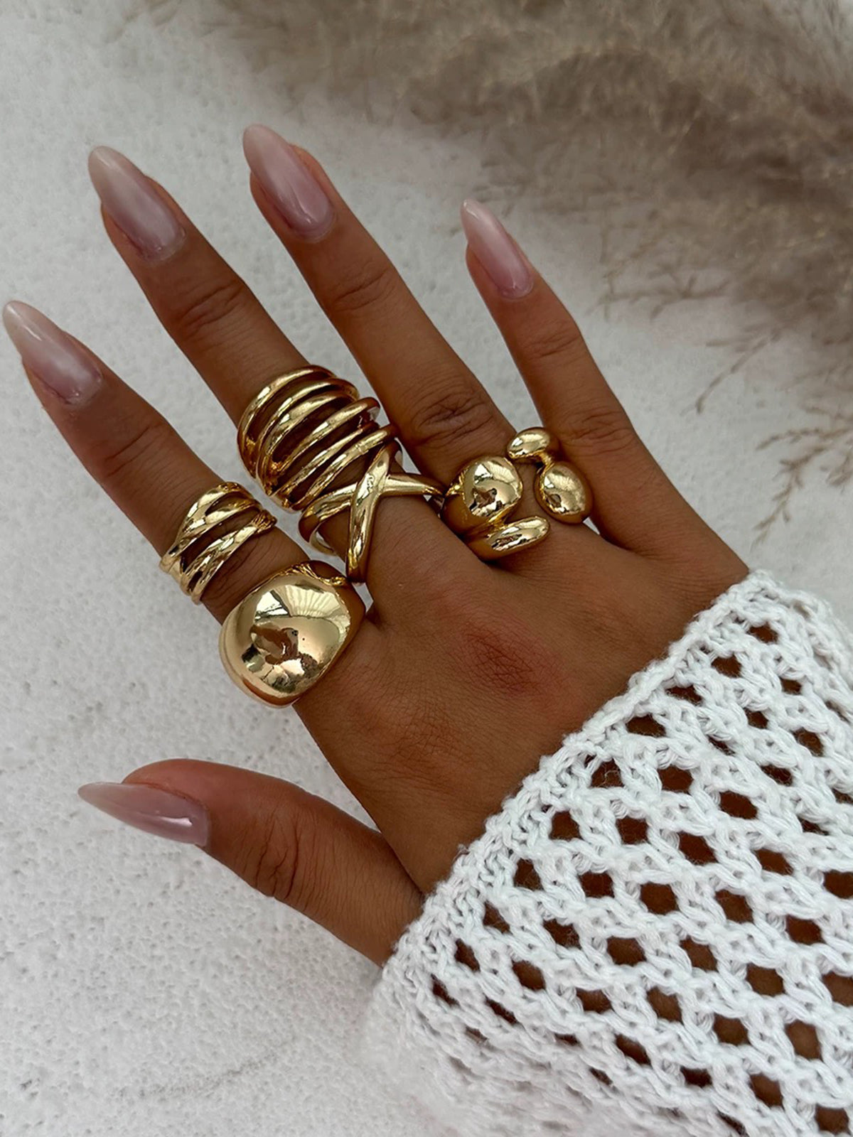 Brick Lane Y2K Metallic Stackable Ring Set - Gold