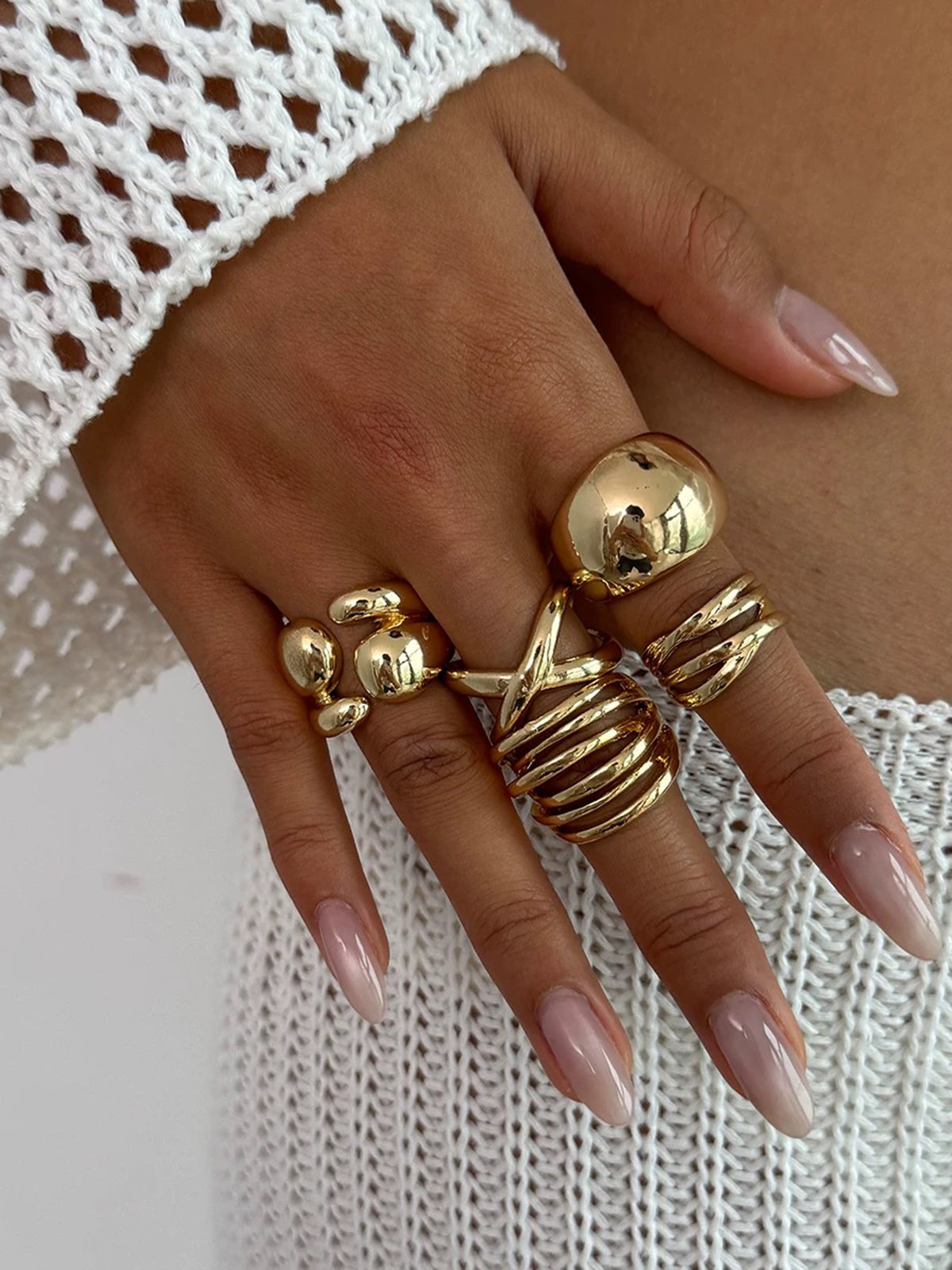 Brick Lane Y2K Metallic Stackable Ring Set - Gold