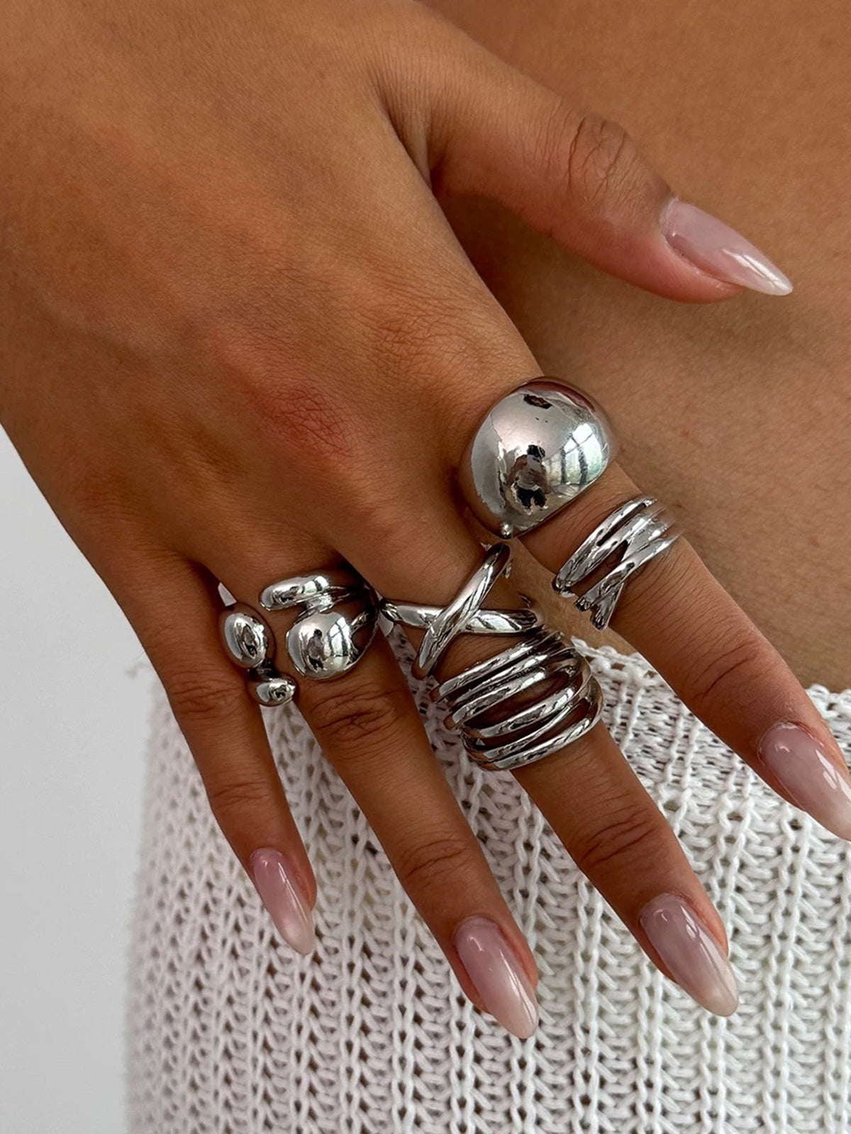 Brick Lane Vintage Metallic Stackable Ring Set - Silver