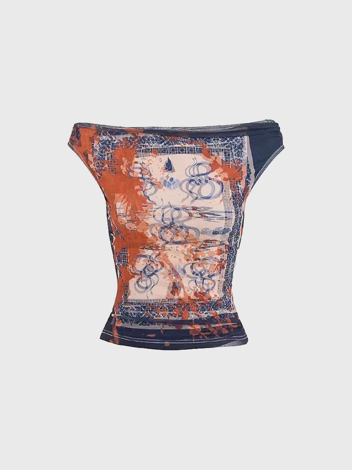 Canvas Off-Shoulder Top - Graphic Multi