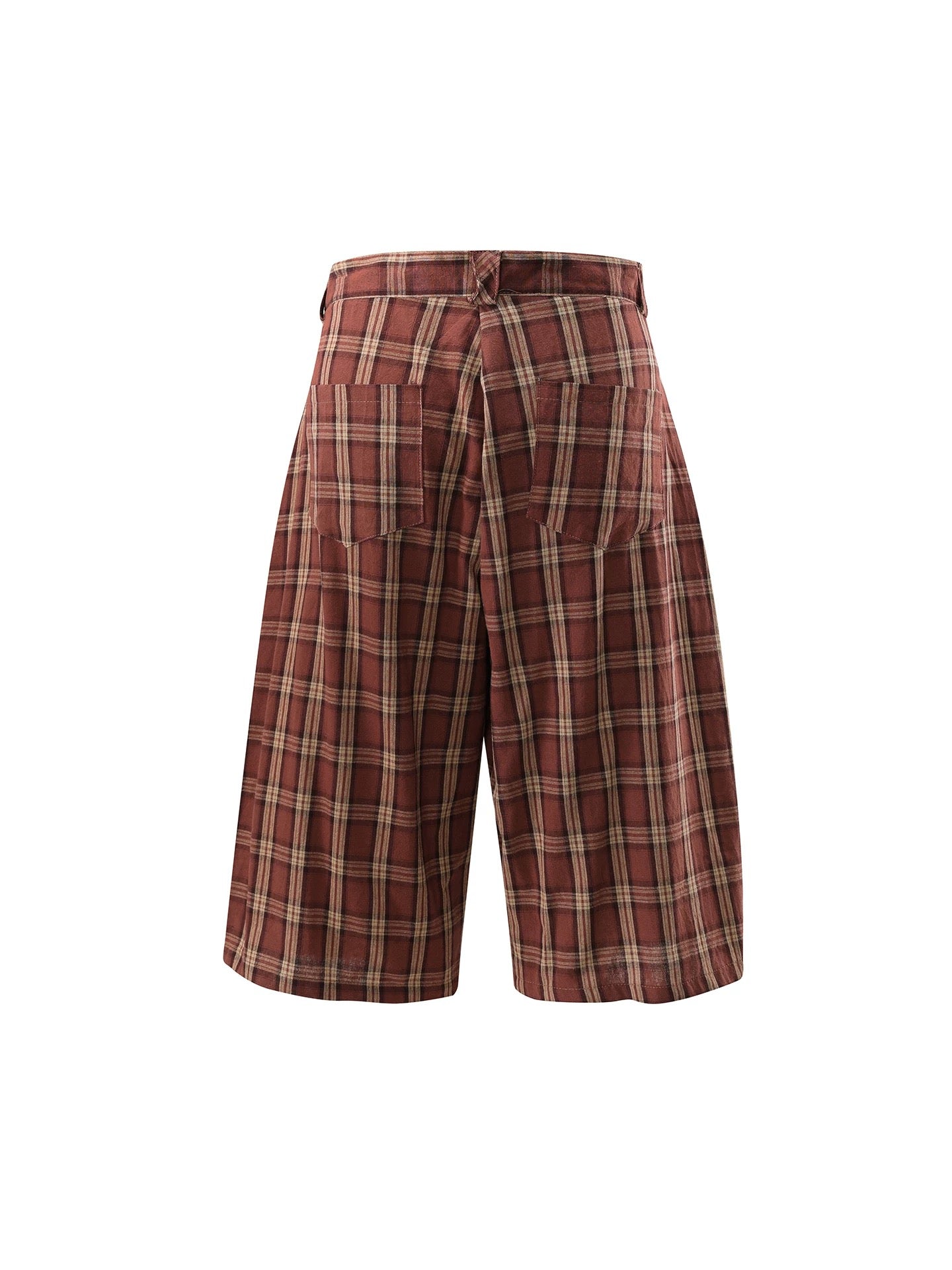 Brick Lane Wide-leg Check Pattern Casual Jorts - Red/Brown