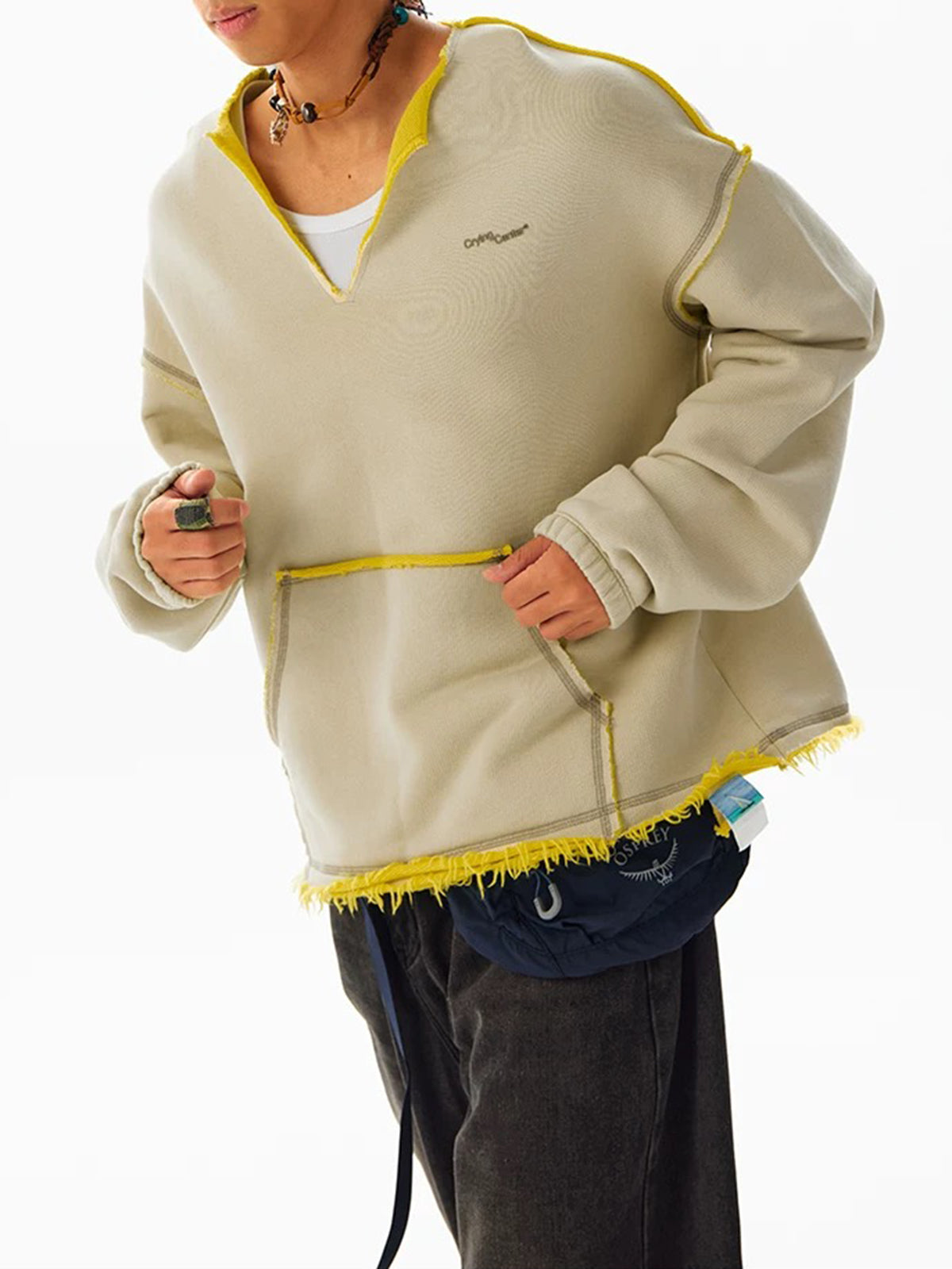 Fuzzy Edge V Sweatshirt - Butter Yellow