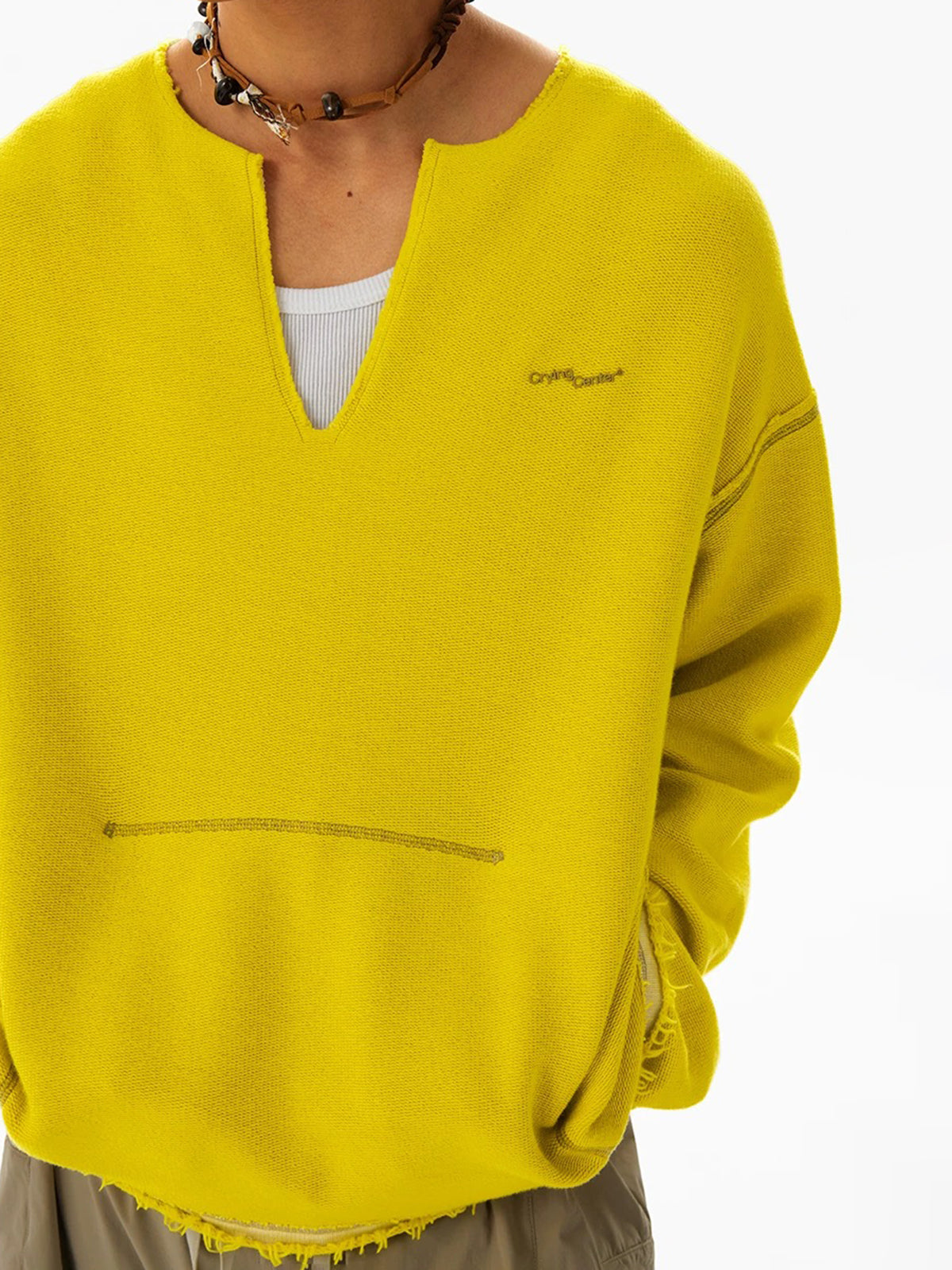 Fuzzy Edge V Sweatshirt - Butter Yellow