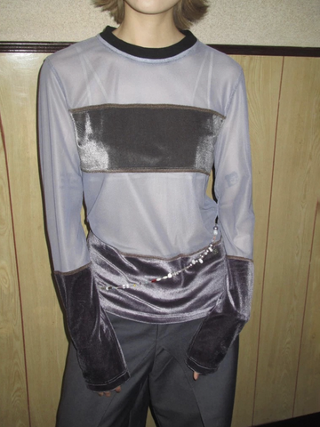 Haze Velvet Contrast Sleeve Top - Pale Purple