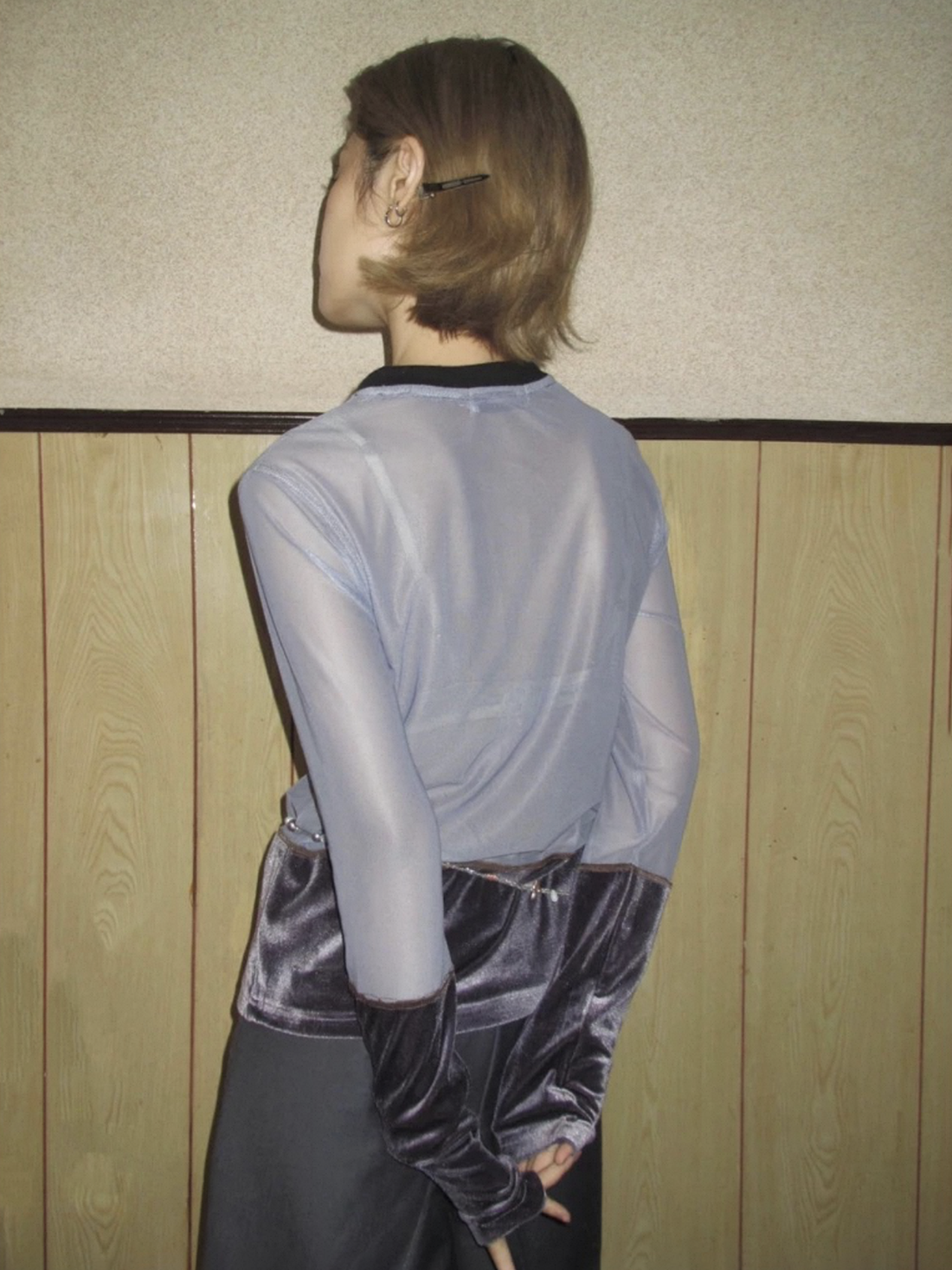 Haze Velvet Contrast Sleeve Top - Pale Purple