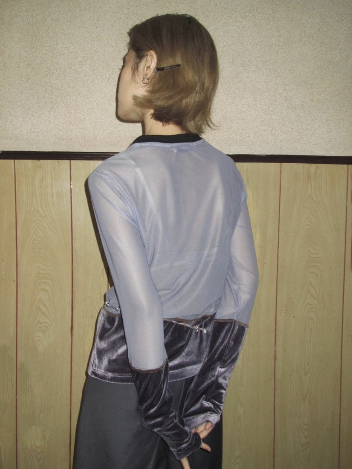 Haze Velvet Contrast Sleeve Top - Pale Purple